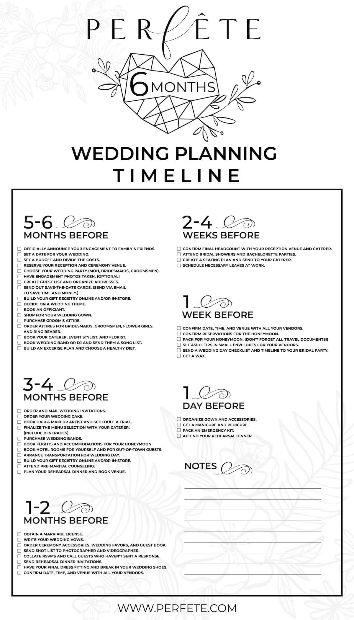 Printable 6 Month Wedding Timeline Checklist