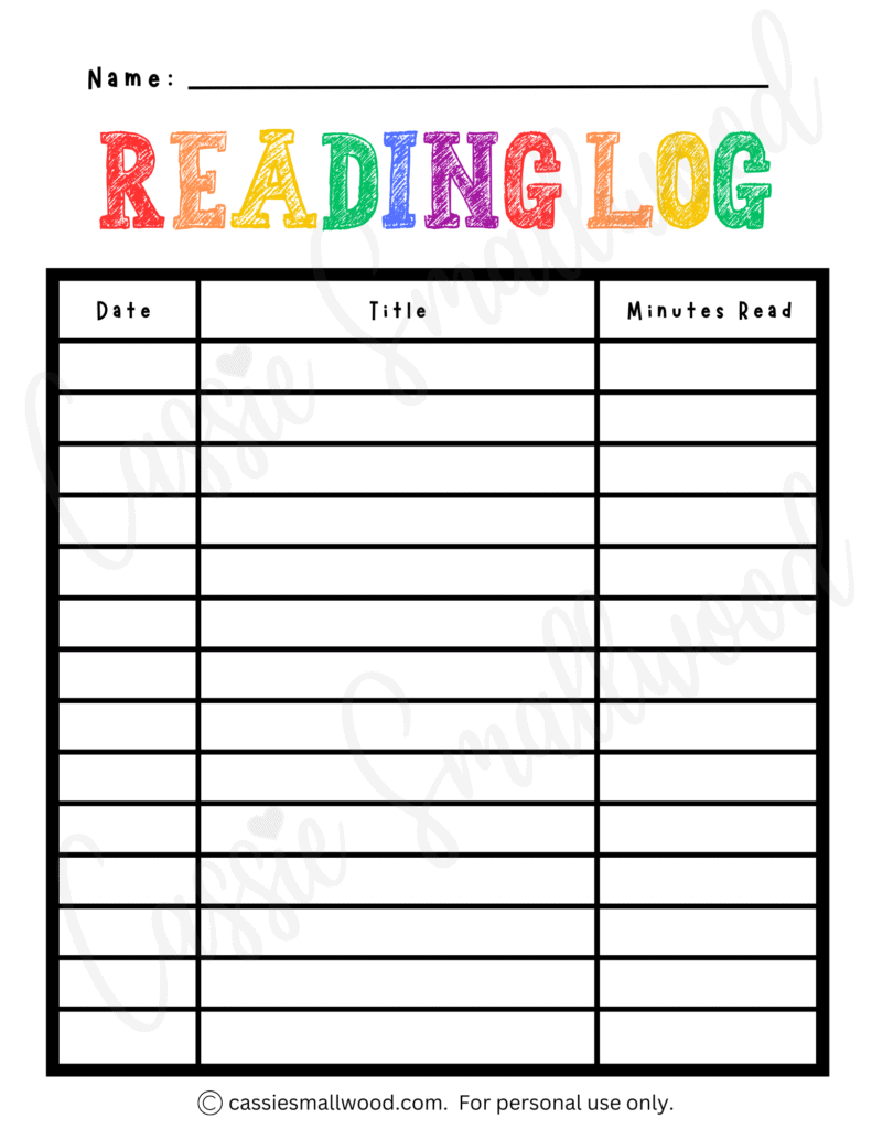 Free Printable Reading Logs For Kindergarten