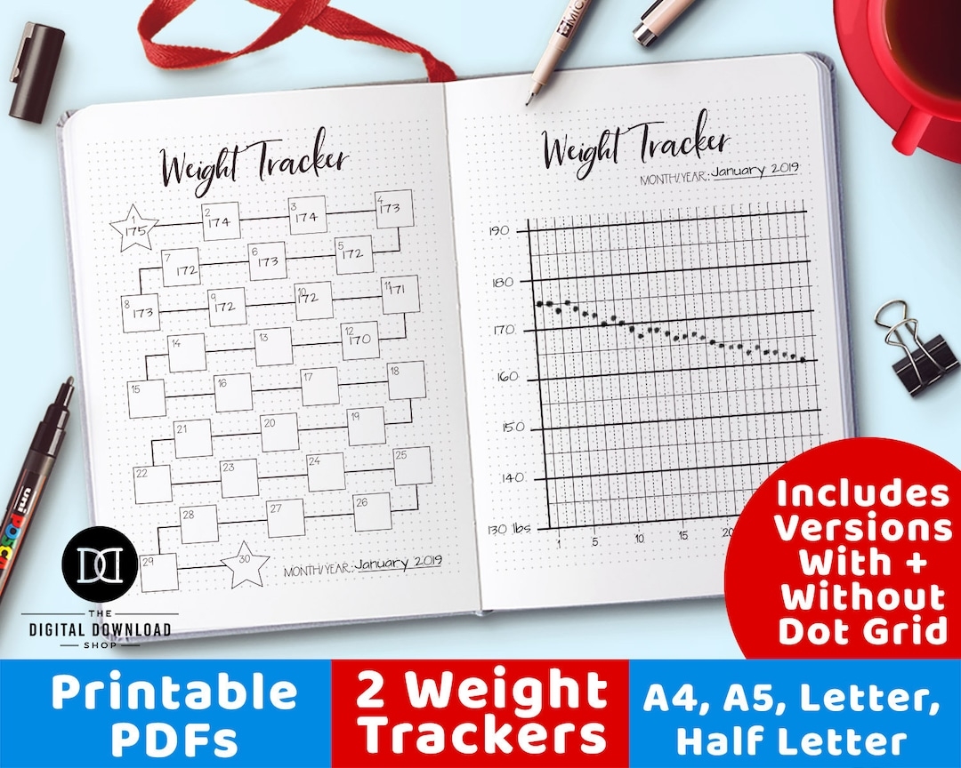 2 Weight Tracker Printables Bujo Journal Weight Loss Tracker Printable Weight Loss Planner Body Progress Tracker Fitness Planner PDFs Etsy de