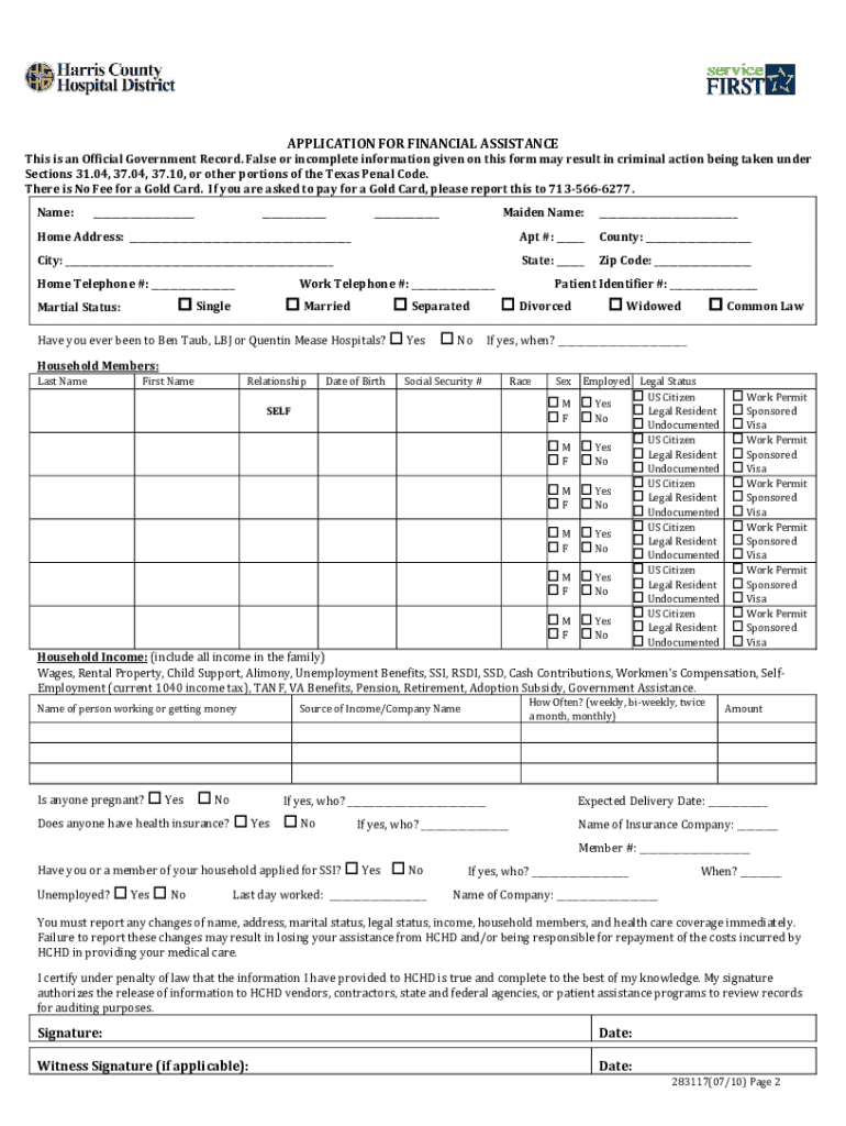 2010 Form Harris Health System 283117 Fill Online Printable Fillable Blank PdfFiller