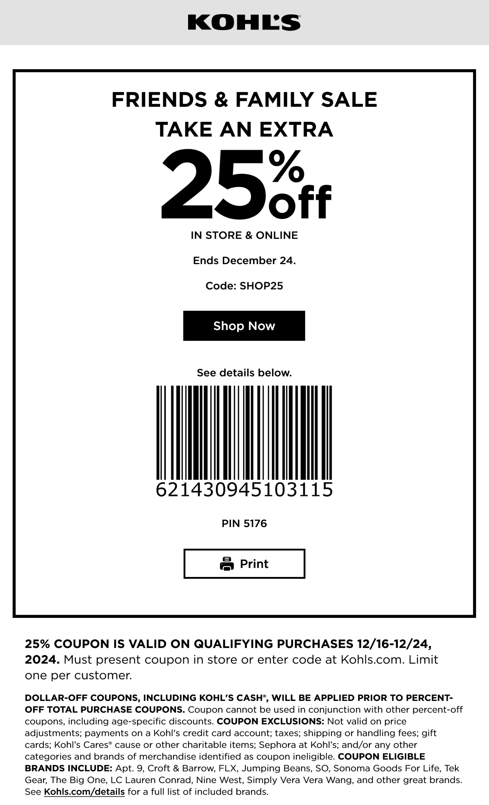 Kohls Printable In Store Coupons
