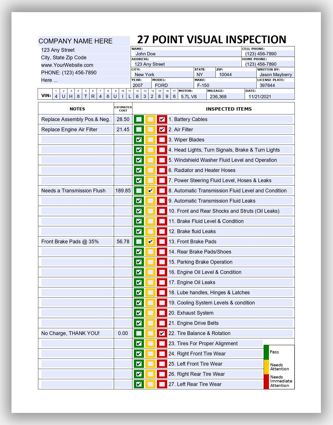 Free Printable Vehicle Inspection Checklist