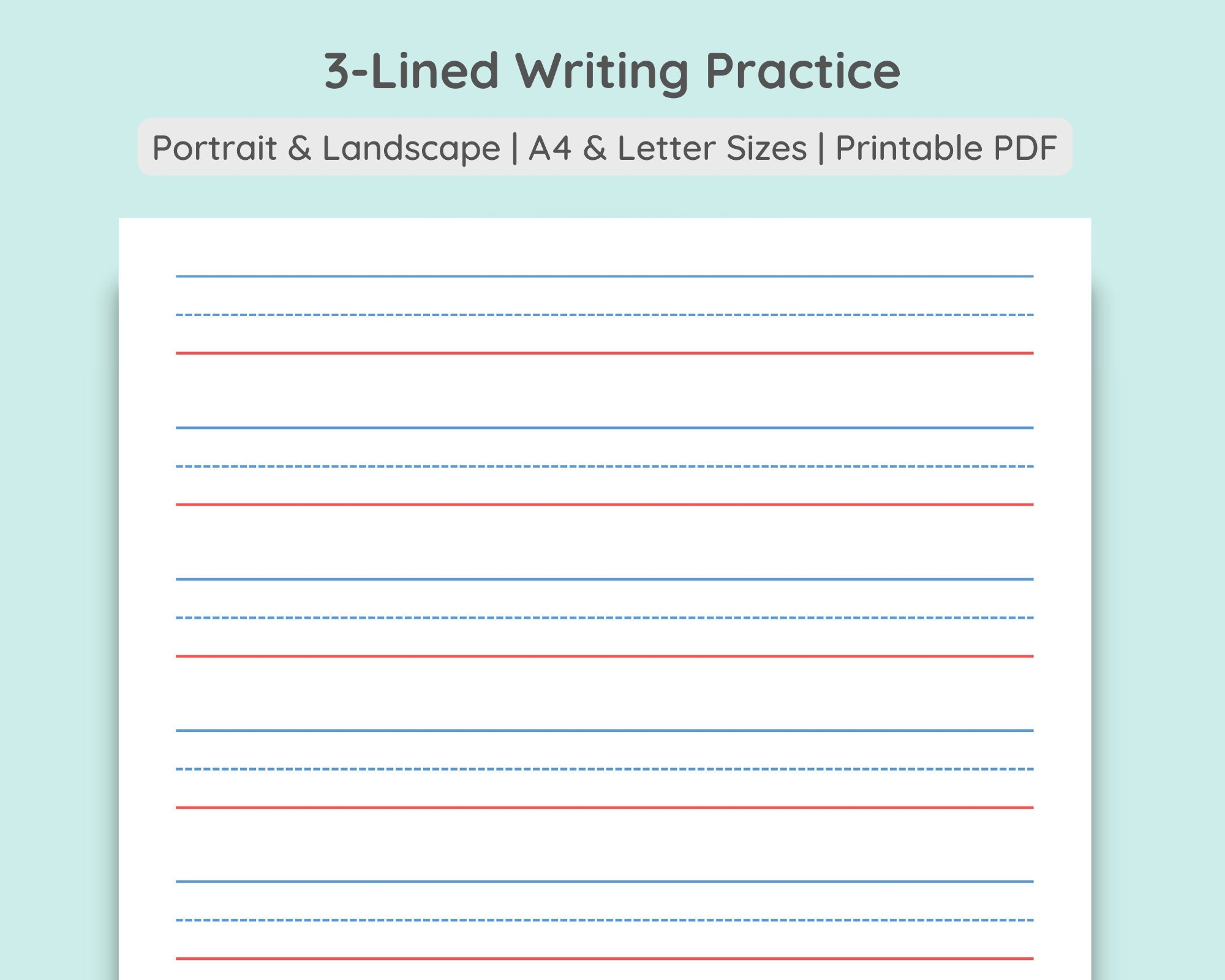 Red And Blue Lined Handwriting Paper Printable