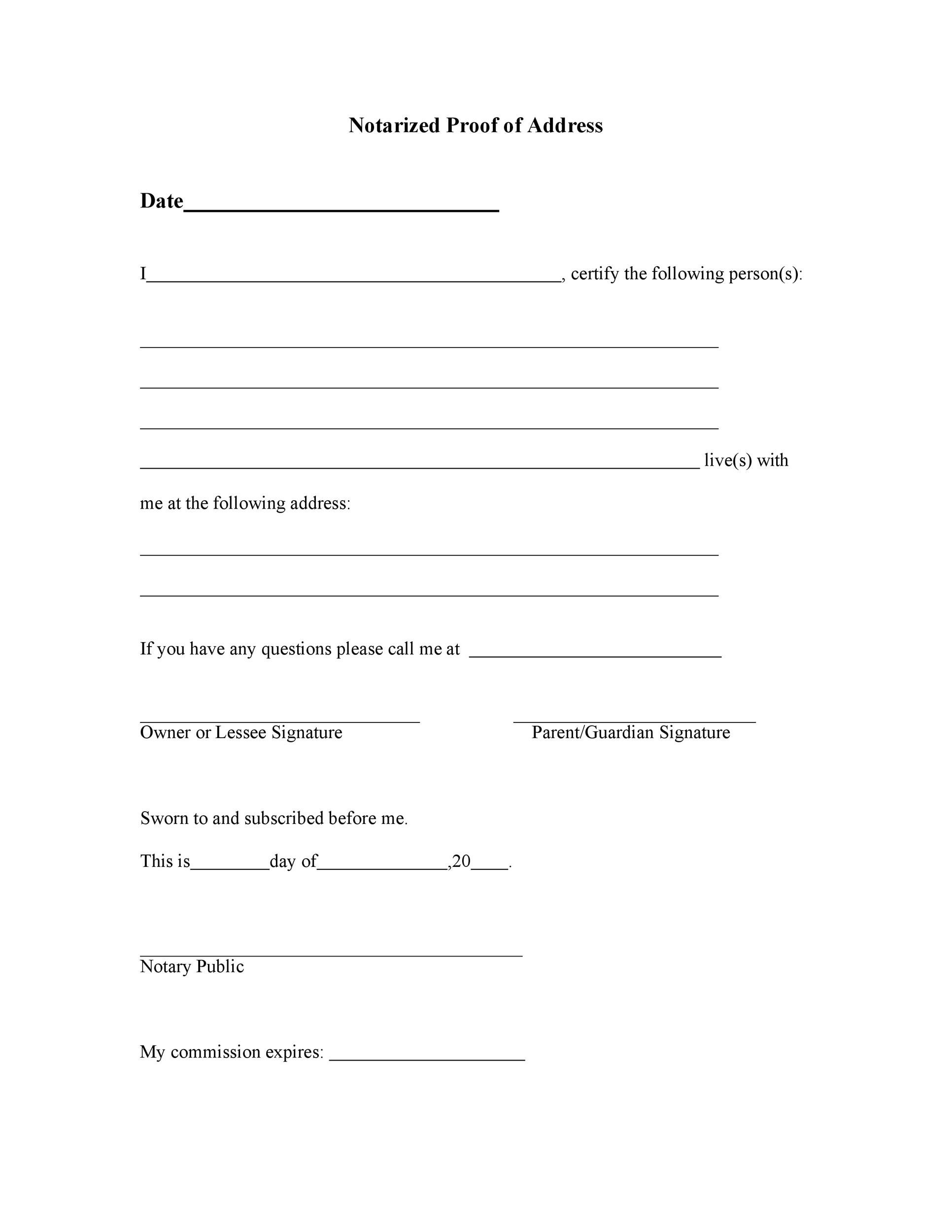 Printable Notarized Letter Of Residency Template