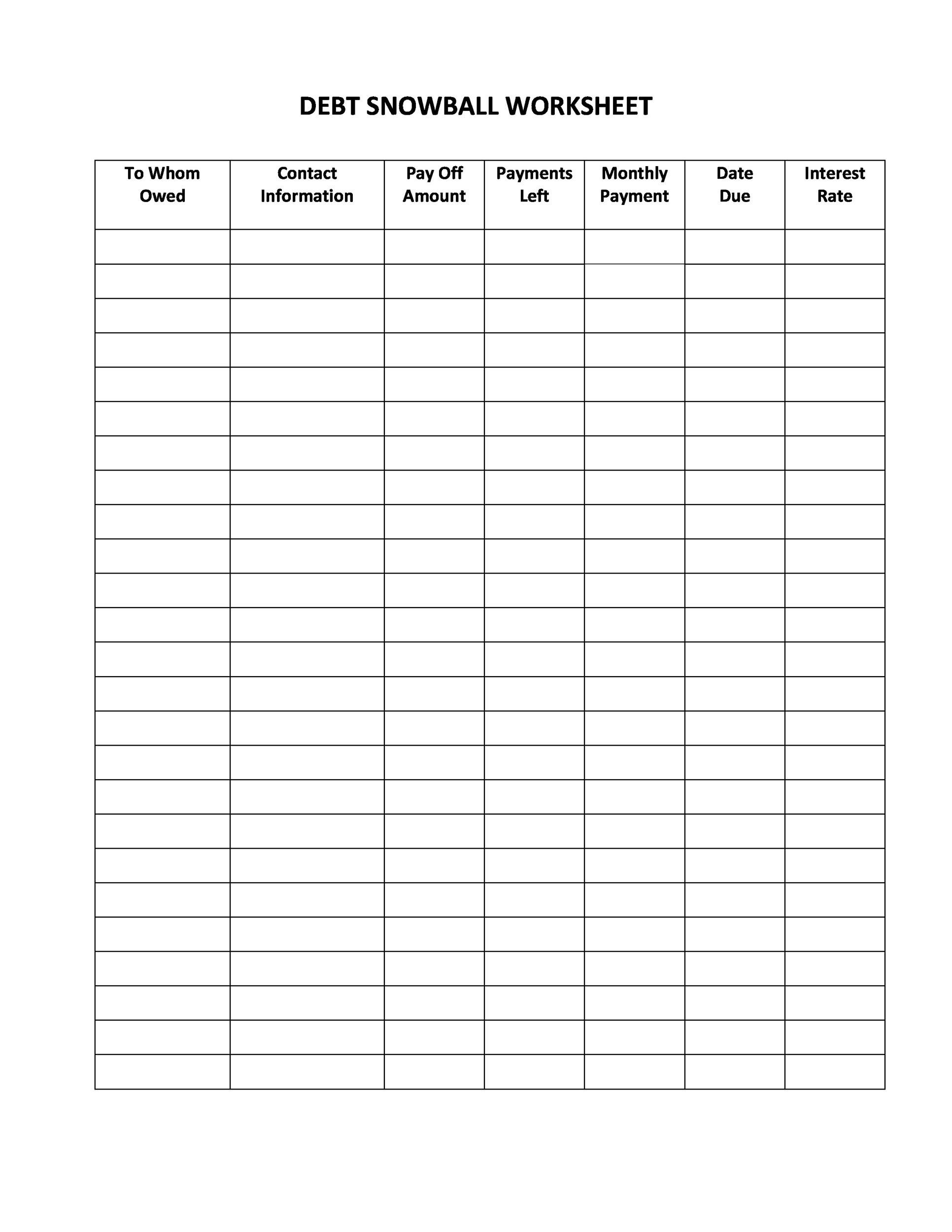Free Printable Debt Snowball Worksheet