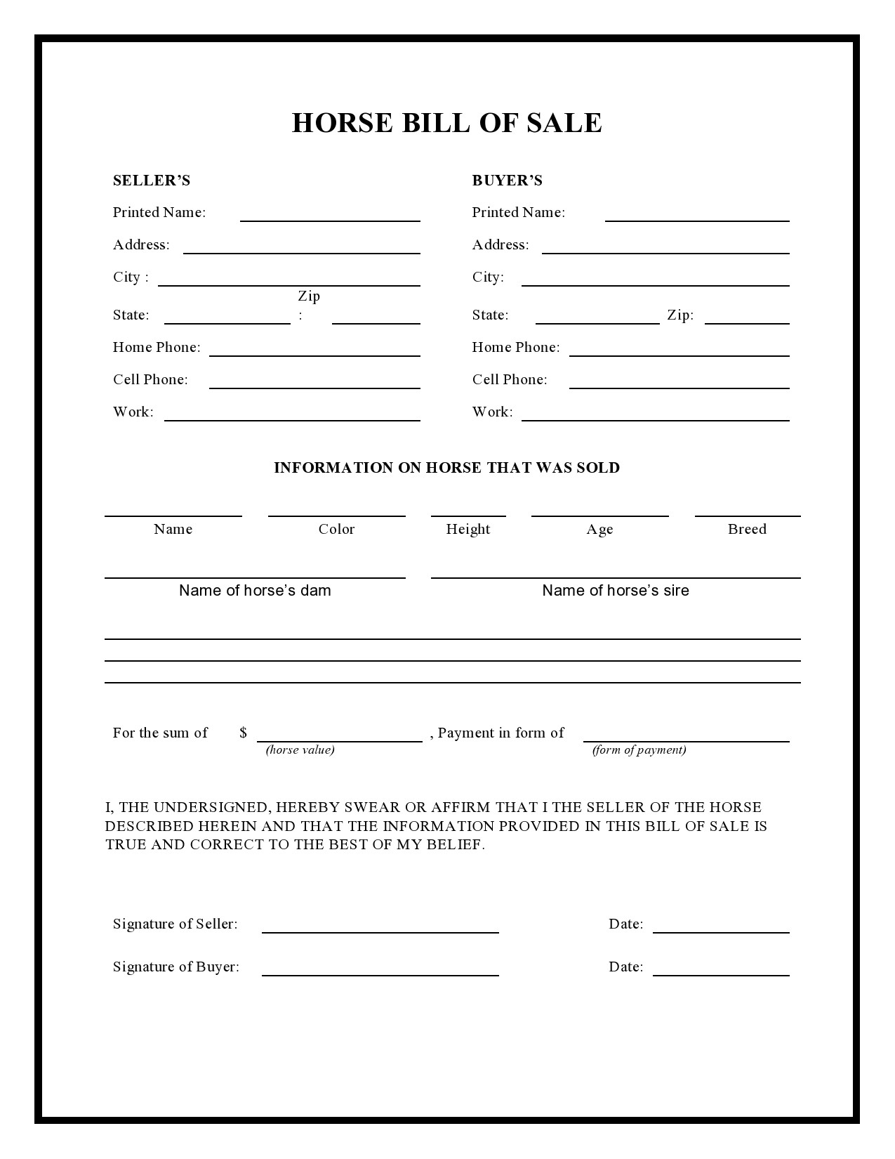 42 Printable Horse Bill Of Sale Forms Templates TemplateLab