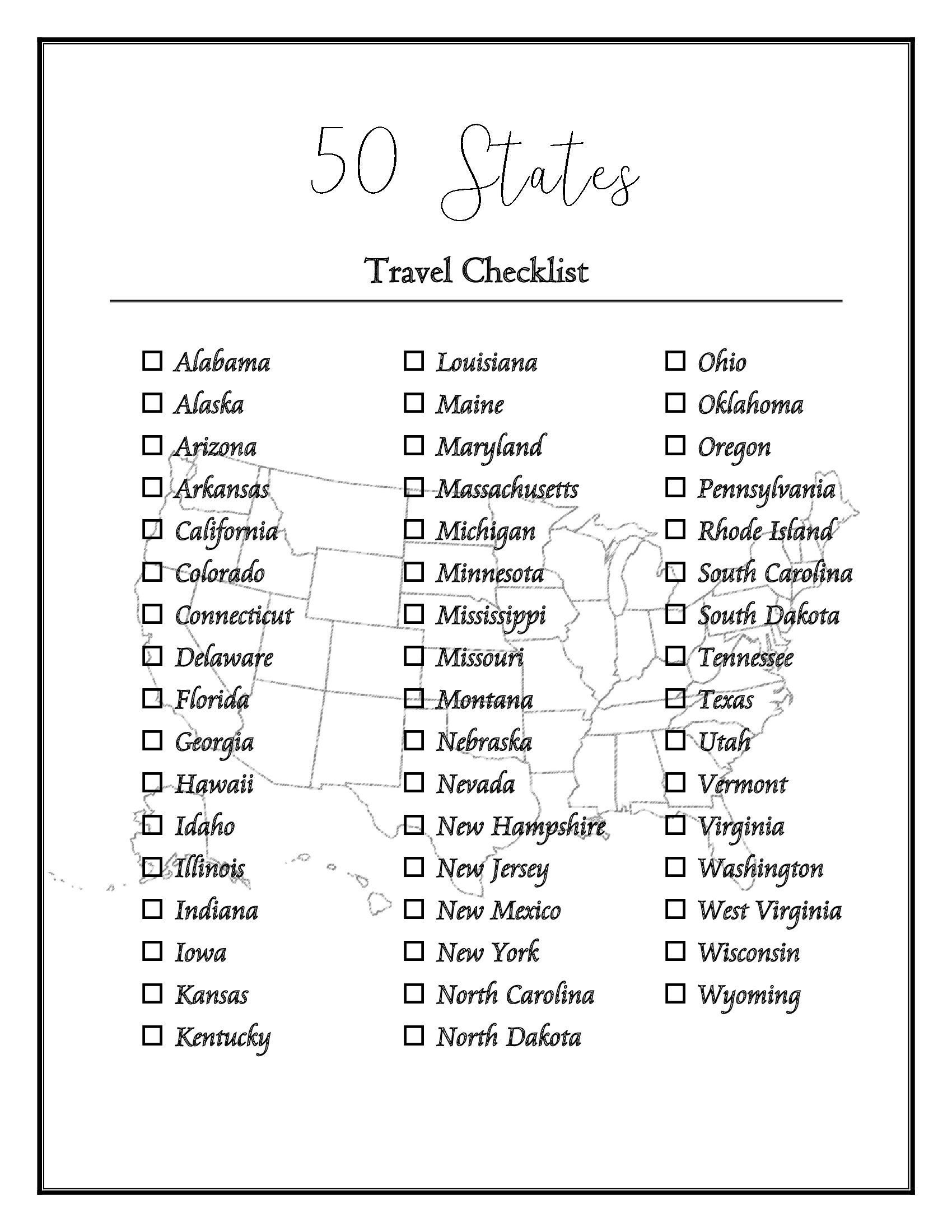 50 US States Checklist Etsy Australia