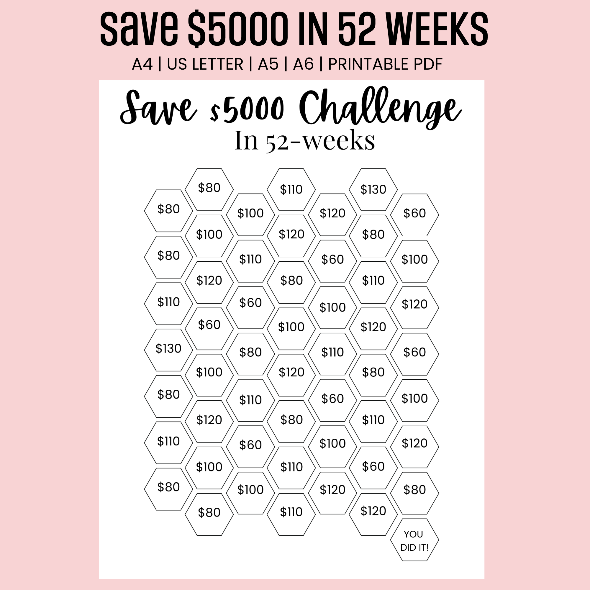  5000 Saving Challenge 52 Weeks