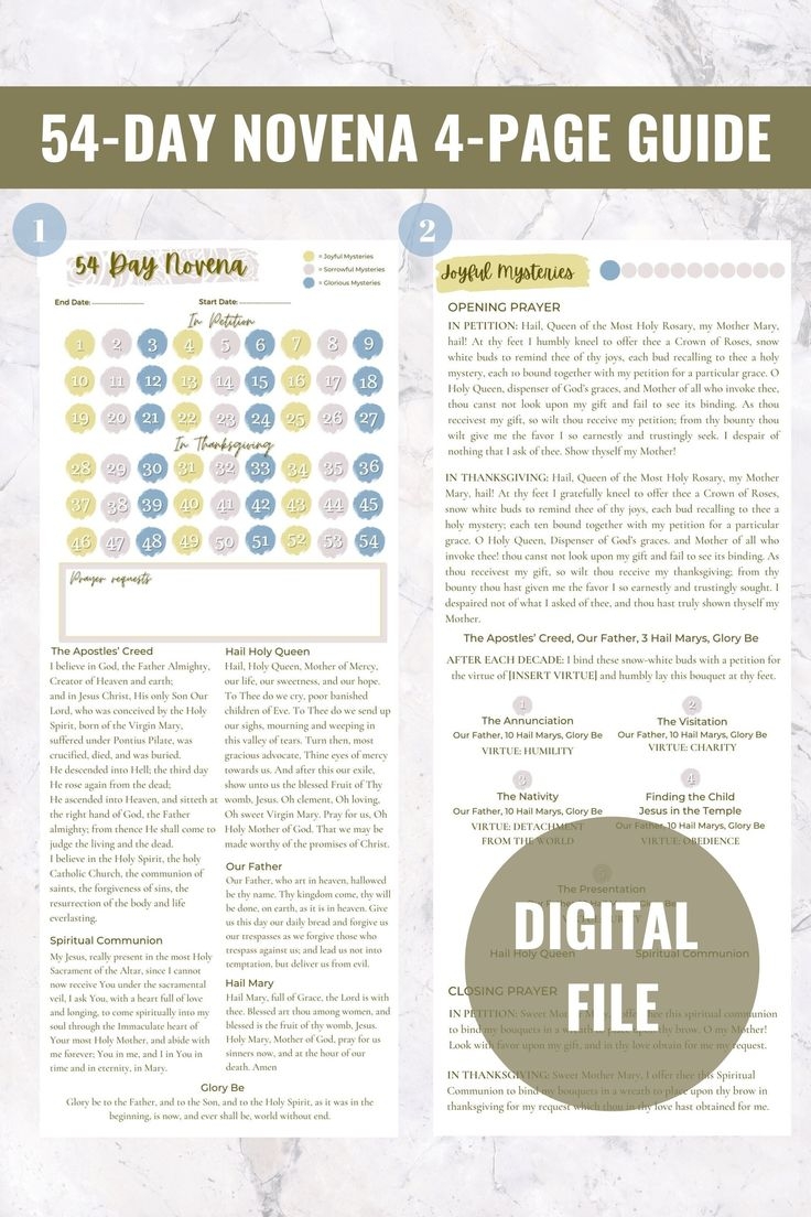 54 Day Rosary Novena Prayer Guide And Tracker PDF JPG Instant Download For Phone Use
