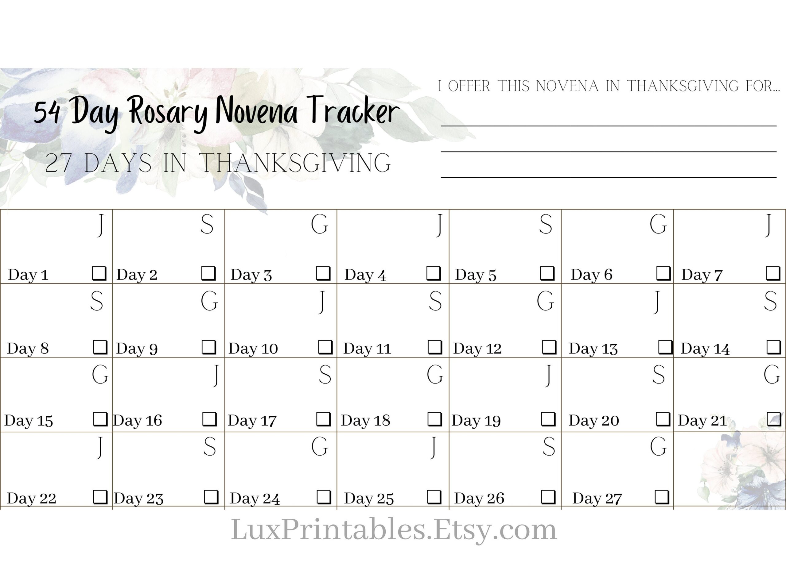 54 Day Rosary Novena Printable