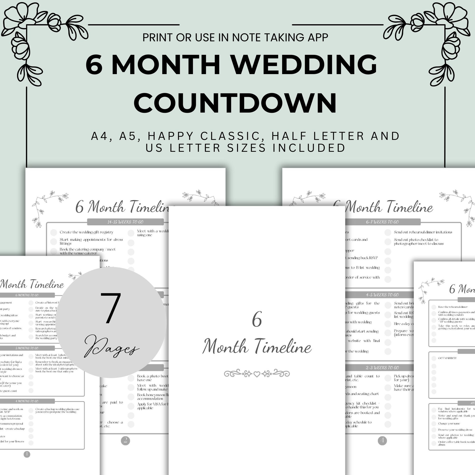 6 Month Wedding Planning Checklist Printable Six Month Wedding Countdown To Wedding Step By Step Guide Gift For Bride Checklist Template Etsy UK