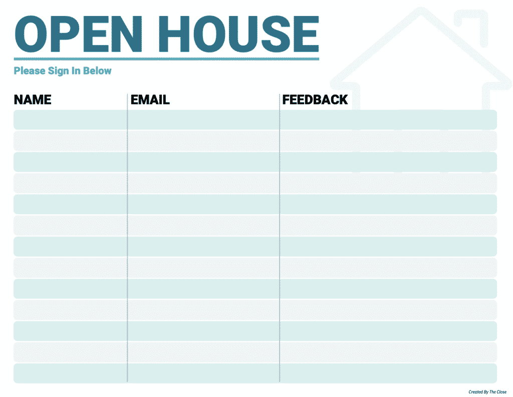 Free Printable Open House Sign In Sheet
