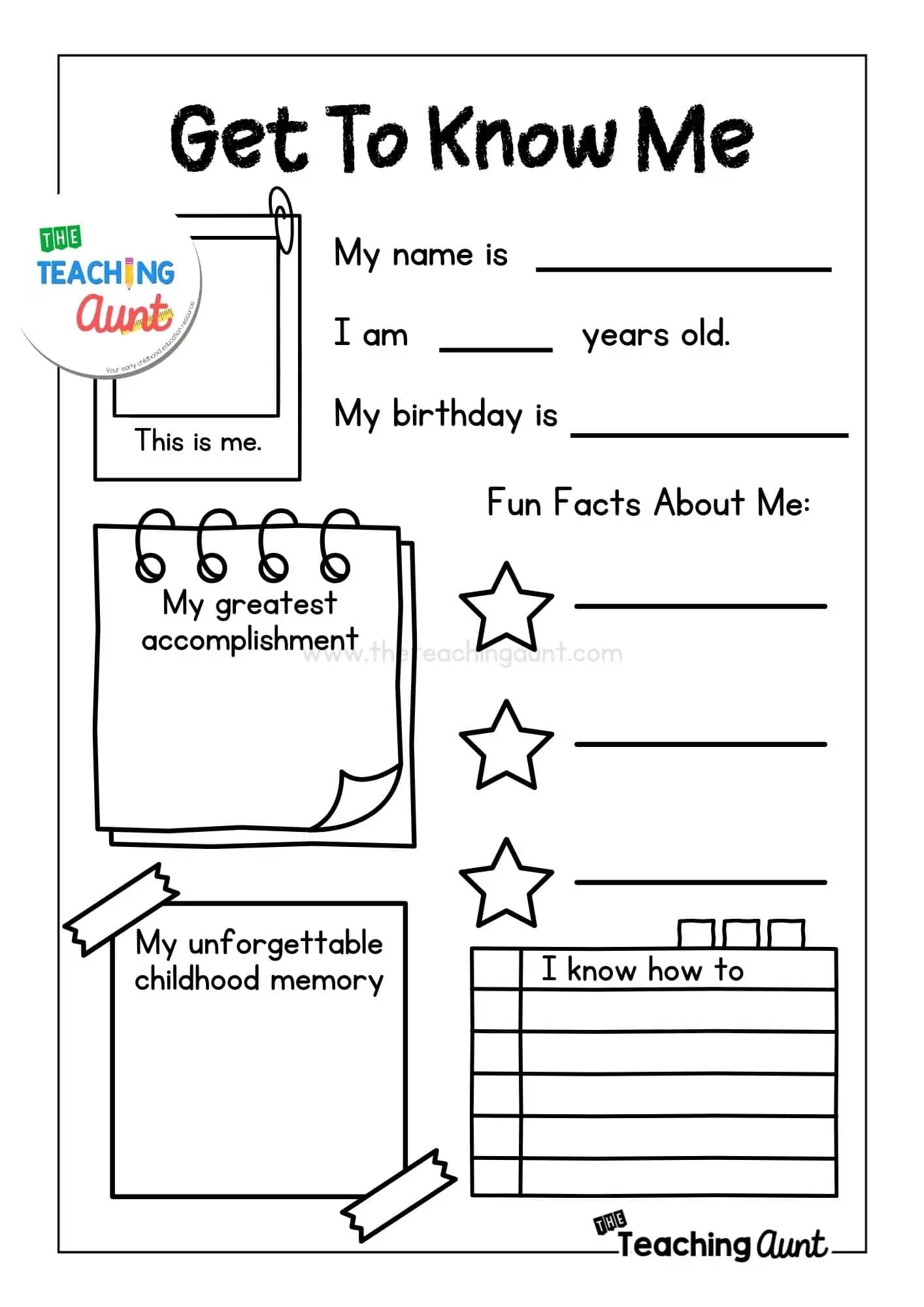 Free All About Me Printables
