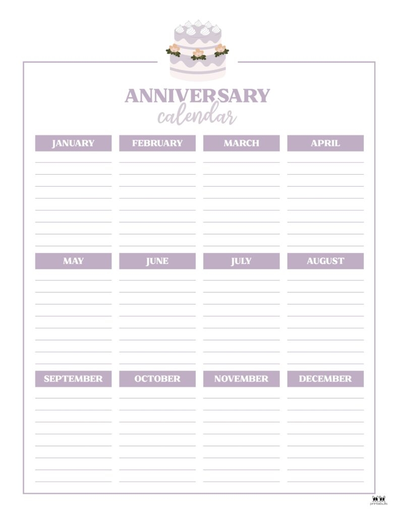 Free Printable Birthday And Anniversary Calendar