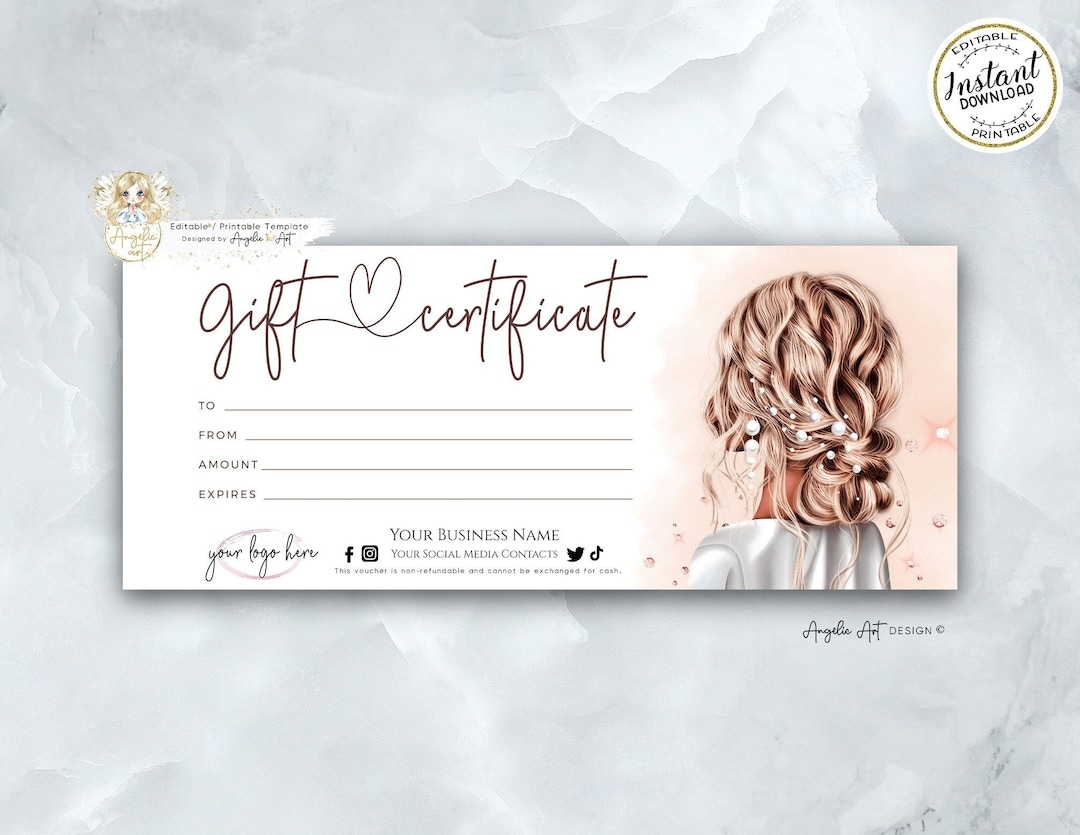 Beauty Gift Certificate Template Hair Salon Gift Voucher Hair Stylist Editable Printable Gift Card Hair Certificate Template Etsy UK