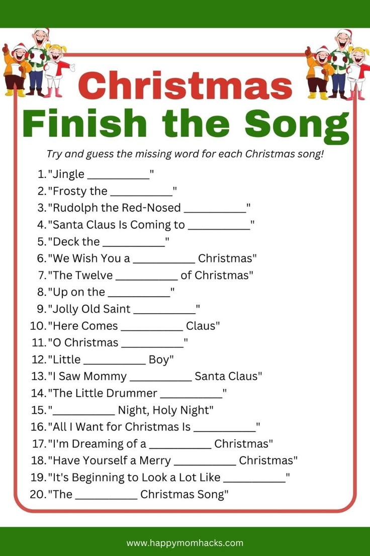 Printable Christmas Song Word Games For Youth