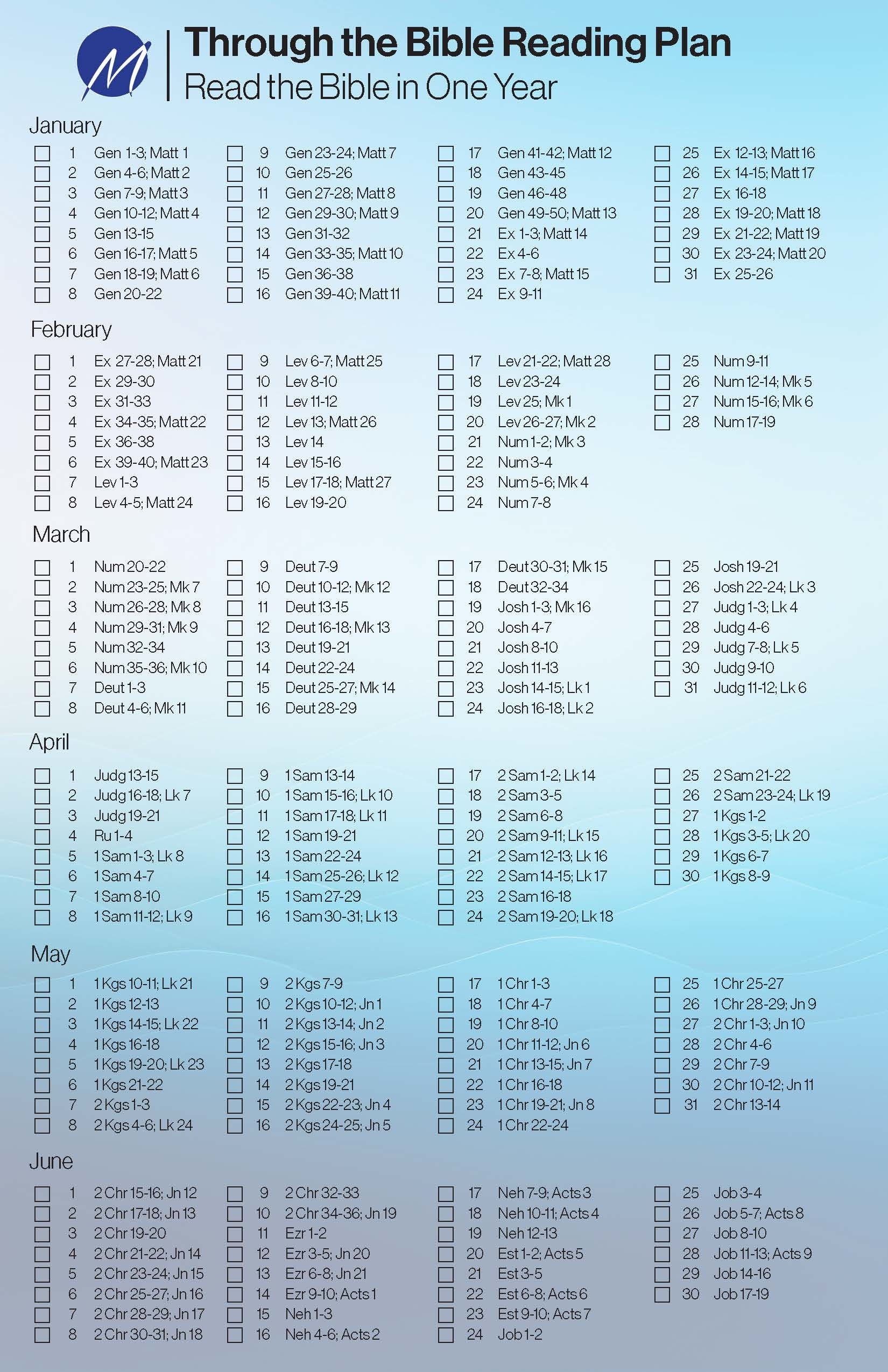 1 Year Bible Reading Plan Printable