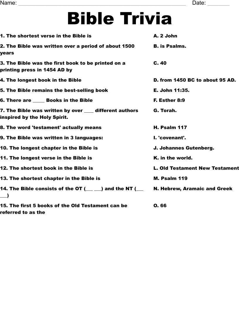 Printable Bible Quiz Multiple Choice