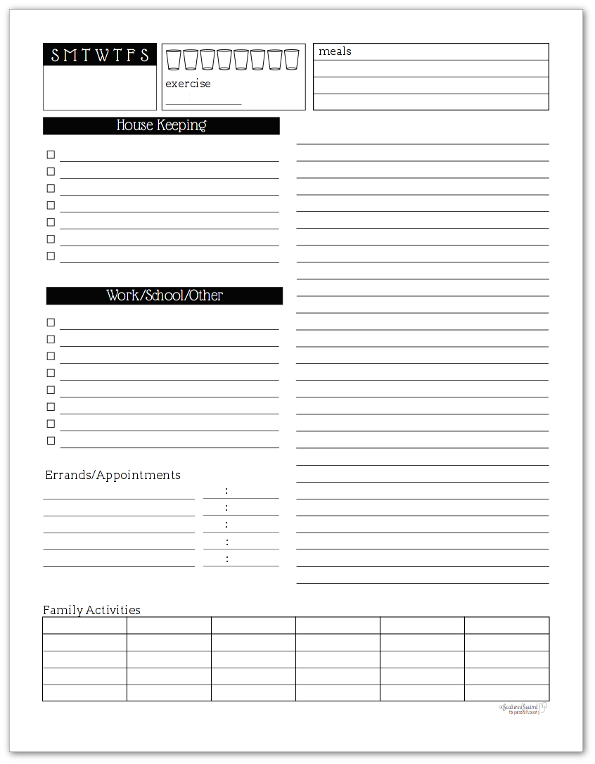 Black And White Daily Task List Planner Printables
