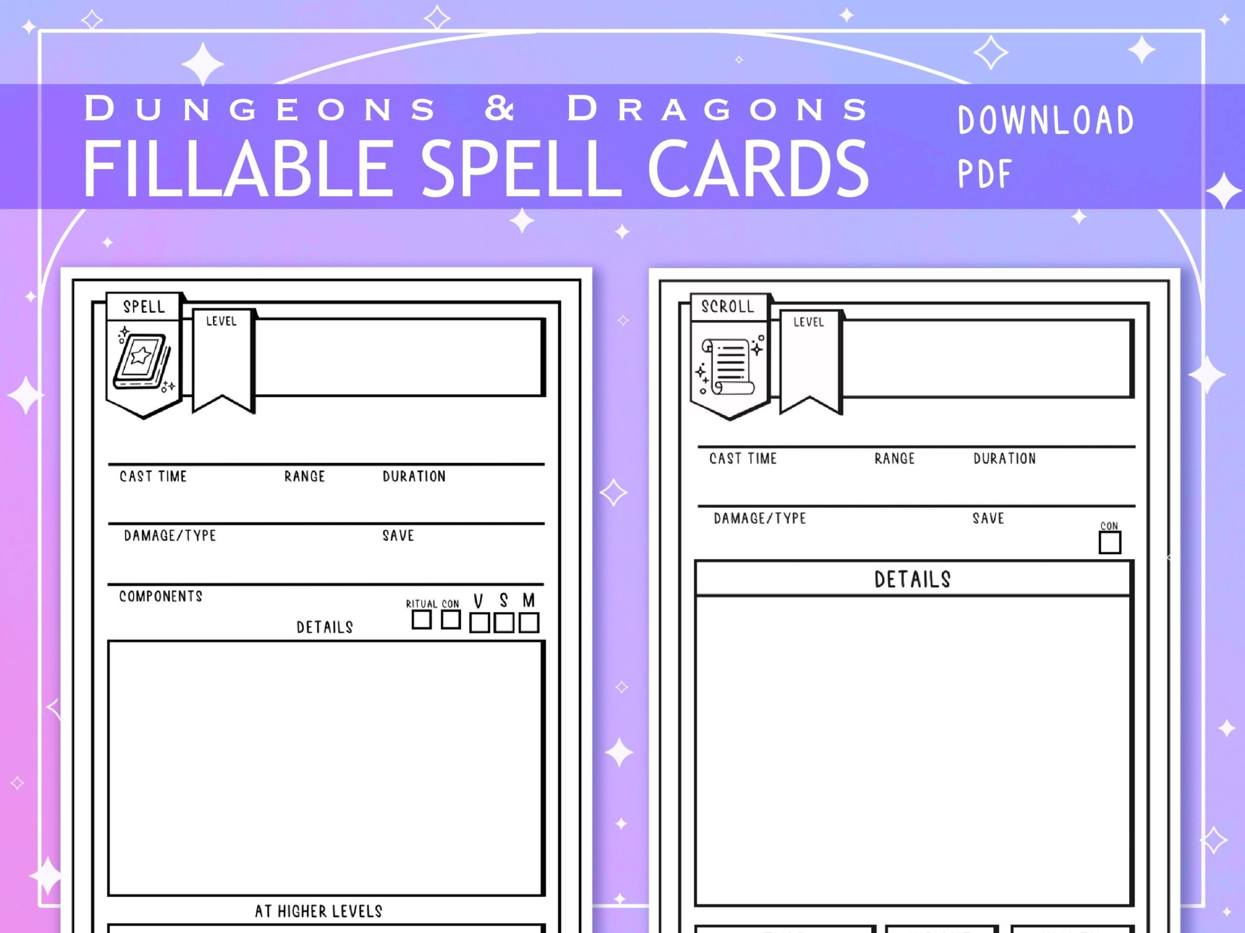 Blank Illustrated PDF Spell And Scroll Cards For Dungeons And Dragons 5th Edition Form Fillable Etsy Norway