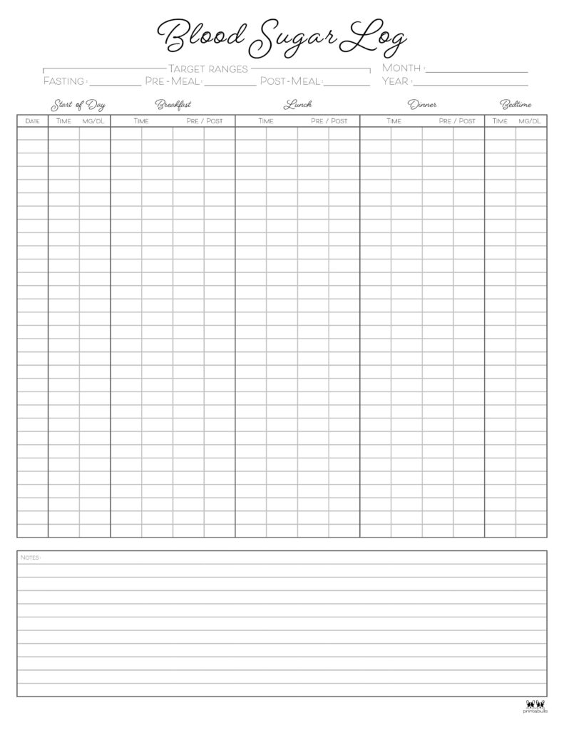 Free Printable Monthly Blood Sugar Log