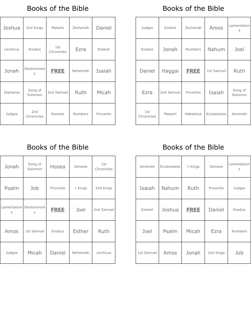 Free Printable Bible Bingo Cards