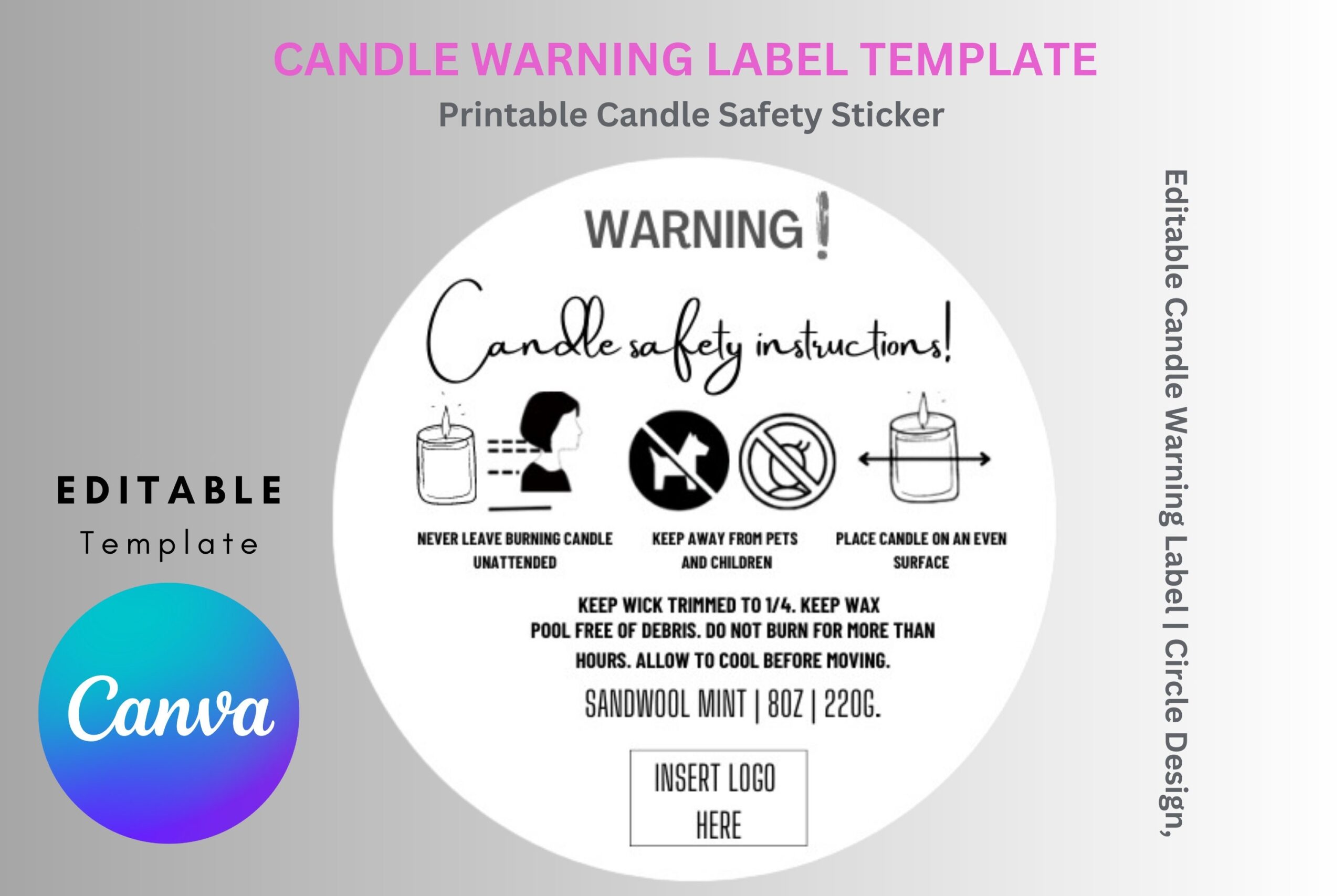 Candle Warning Label Template printable Candle Safety Sticker Editable Candle Warning Label circle Design candle Warning candle minimalist Etsy UK