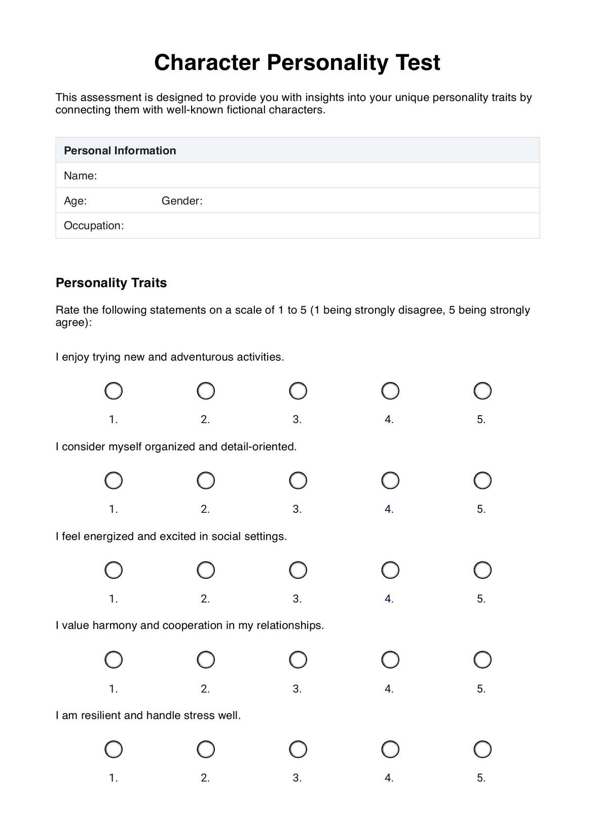 Printable Personality Quiz With Answers