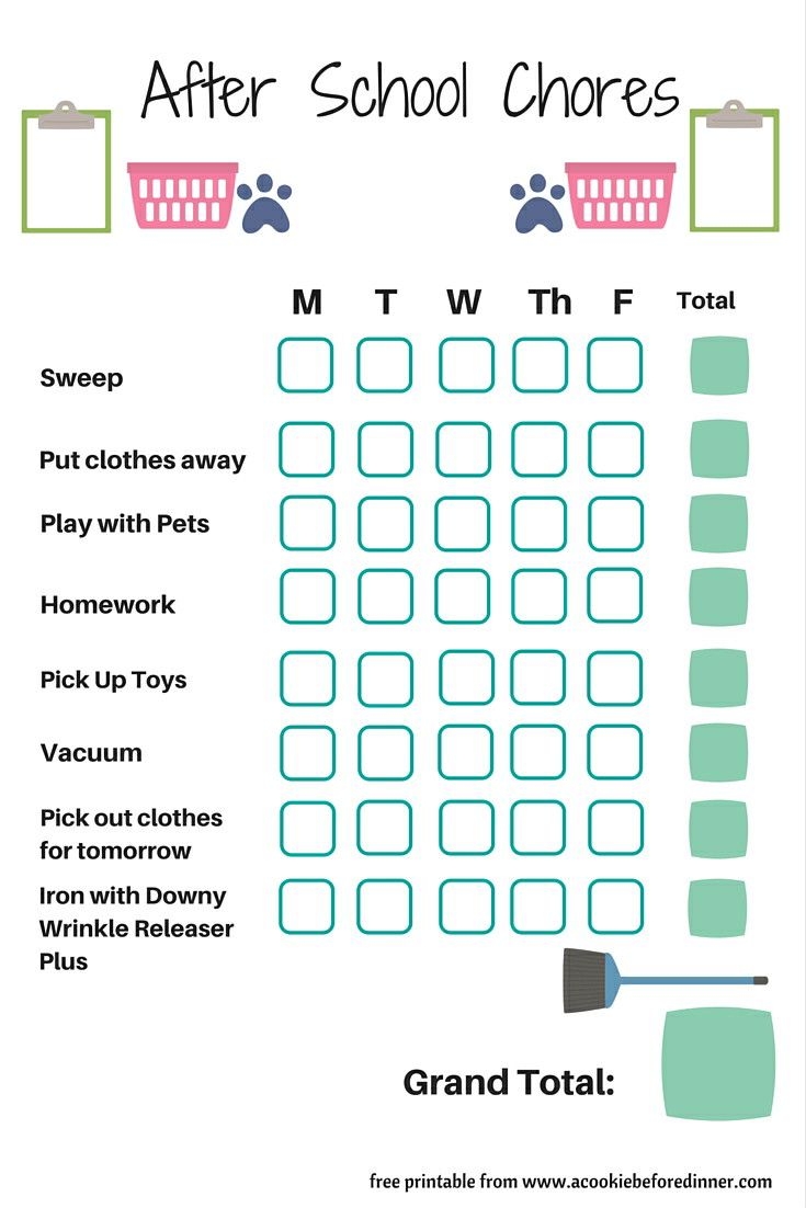 Printable Chore Chart For 7 Year Old
