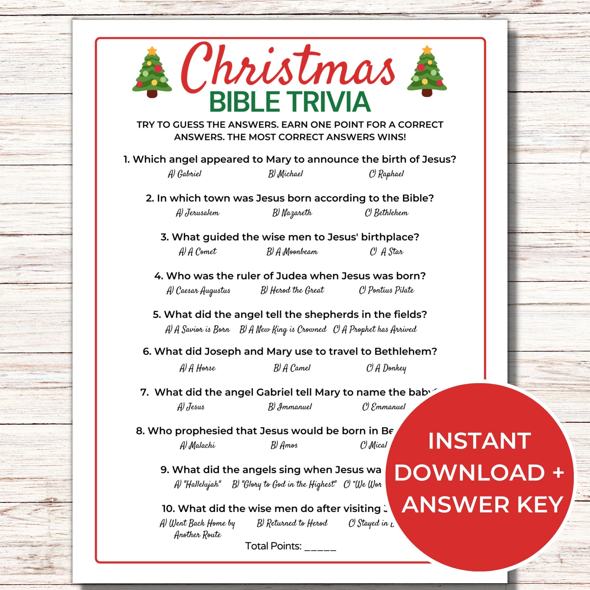 Christmas Bible Trivia Questions And Answers Printable