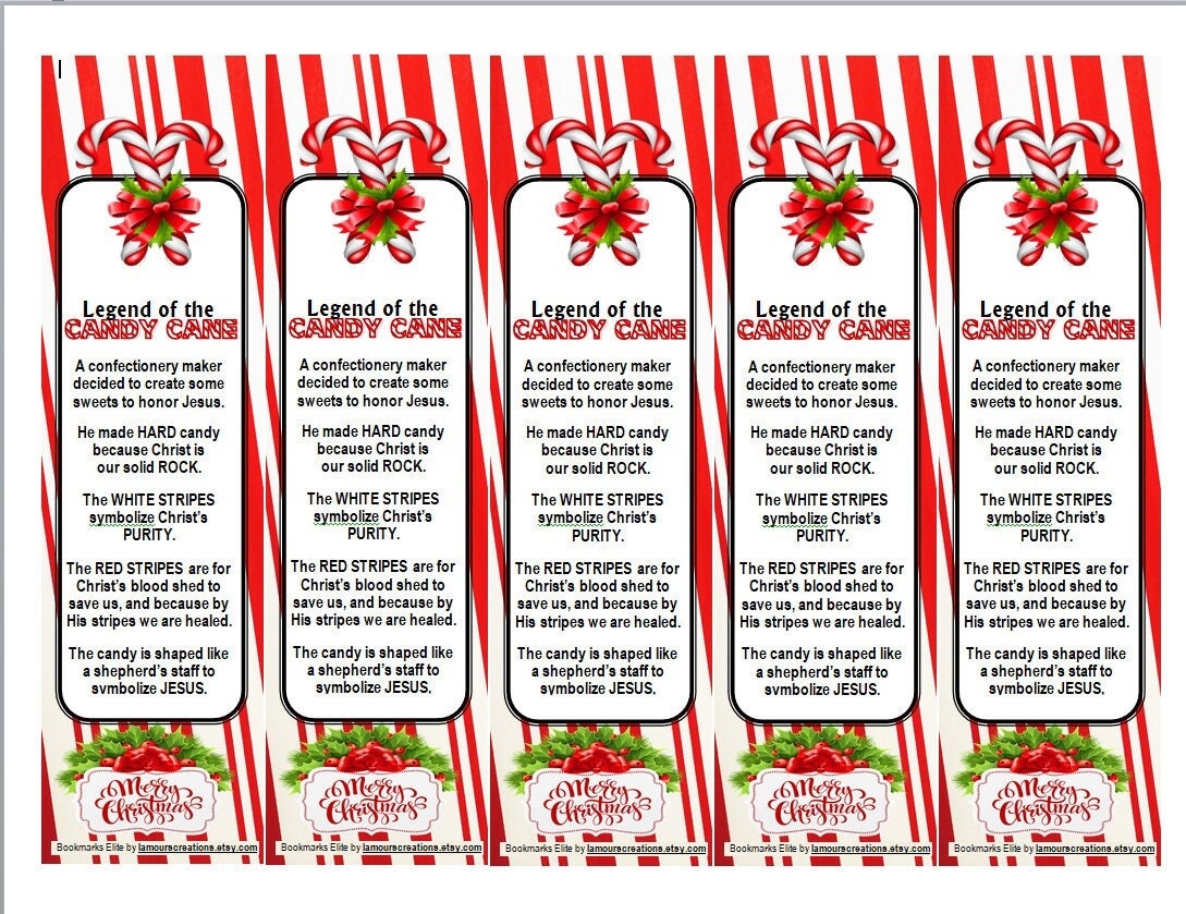 Legend Of The Candy Cane Printable Bookmark