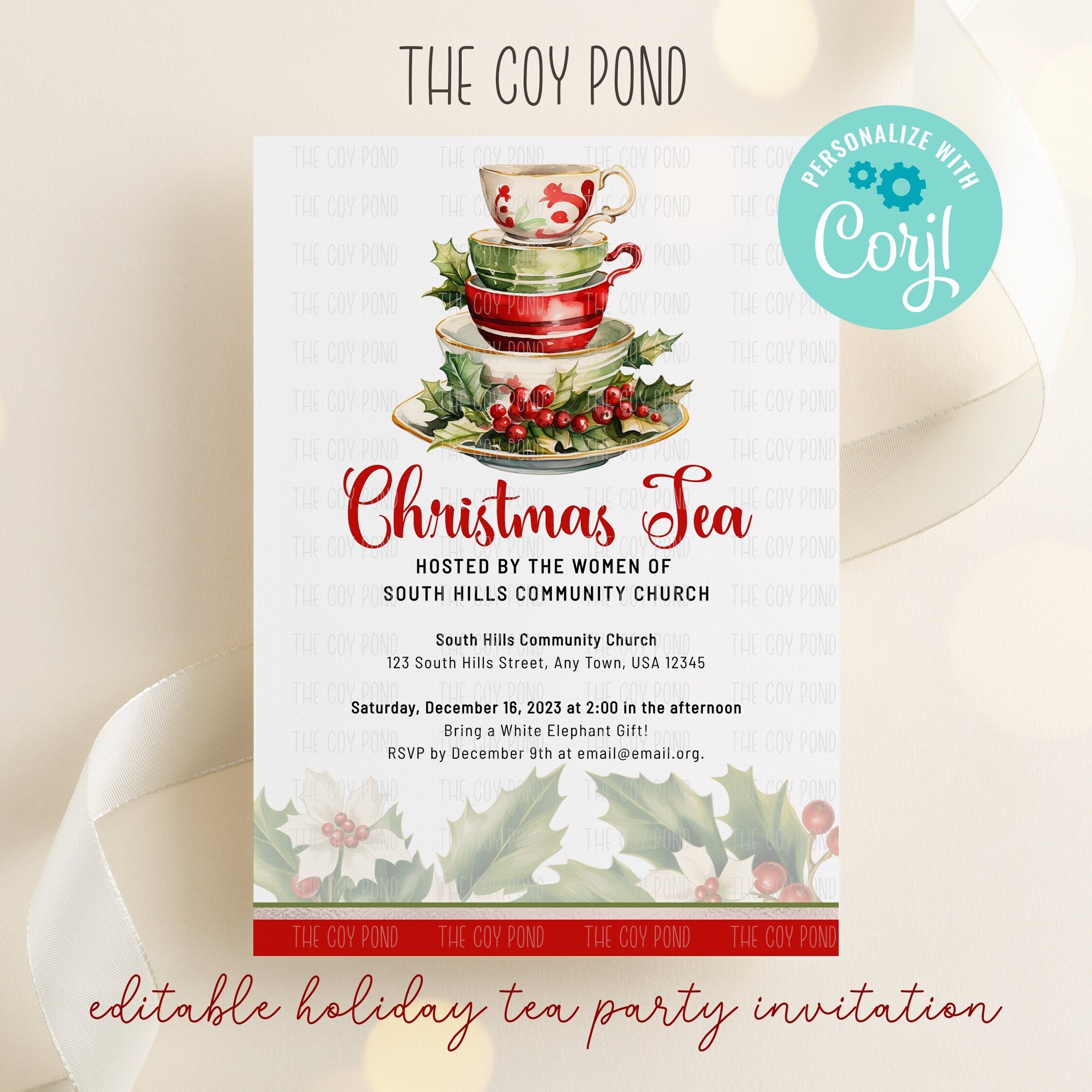 Printable Christmas Tea Party Ticket Template