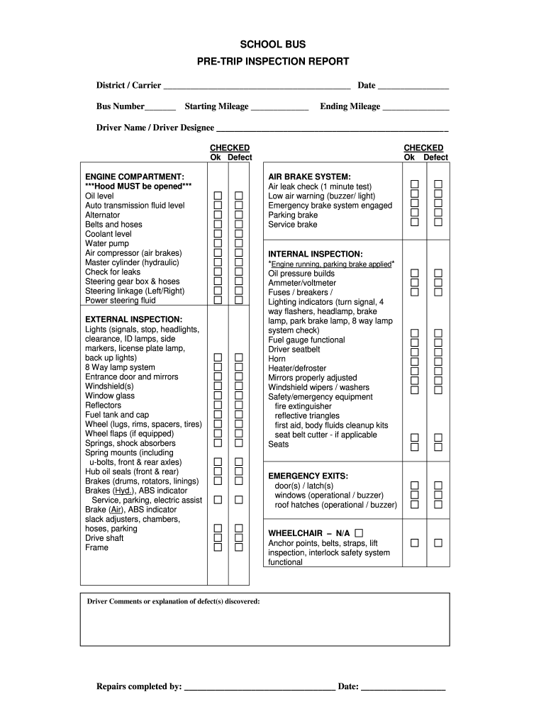 Class B Pre Trip Inspection Checklist Pdf Fill Online Printable Fillable Blank PdfFiller