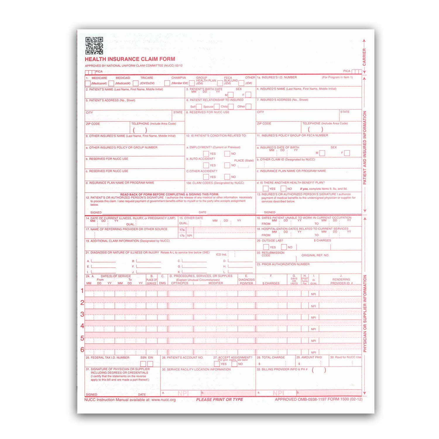 CMS 1500 Proposal Forms HCFA Version 02 12 1000 Per Box Amazon de Stationery Office Supplies