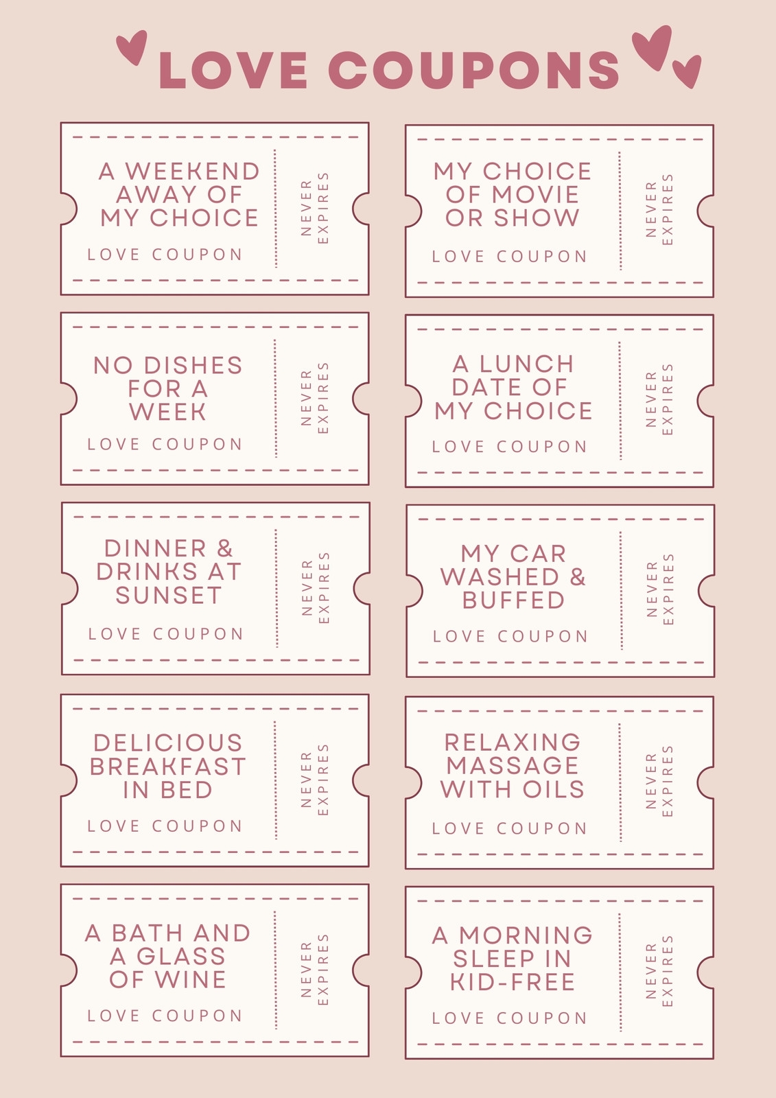 Printable Love Coupons For Him