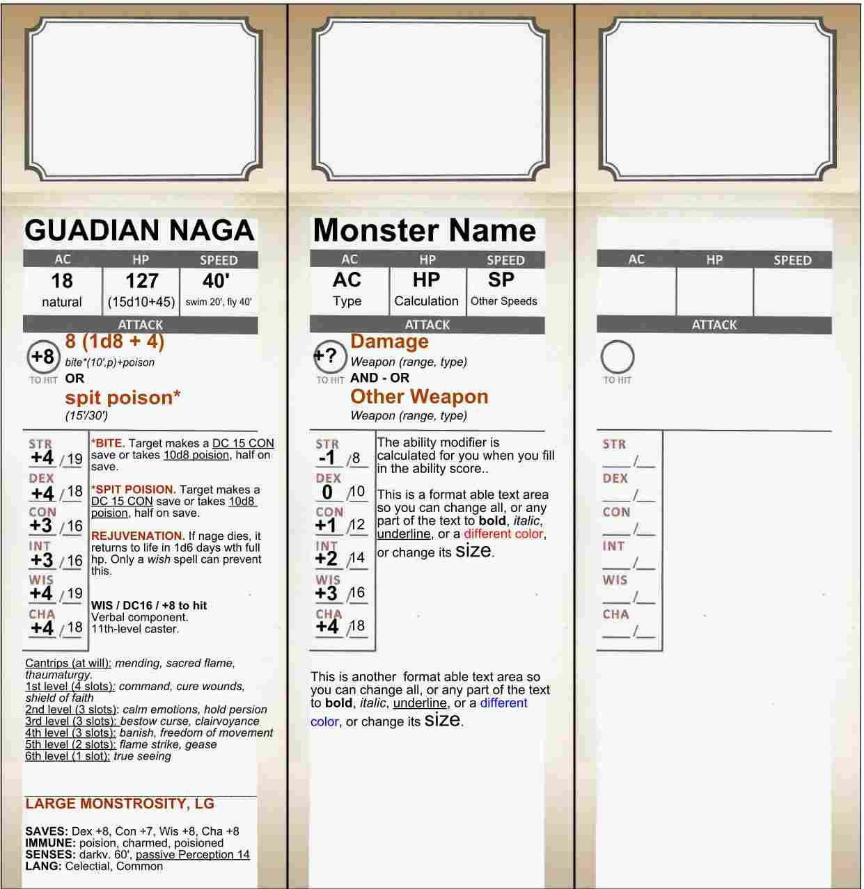 D&D 5E Printable Monster Cards