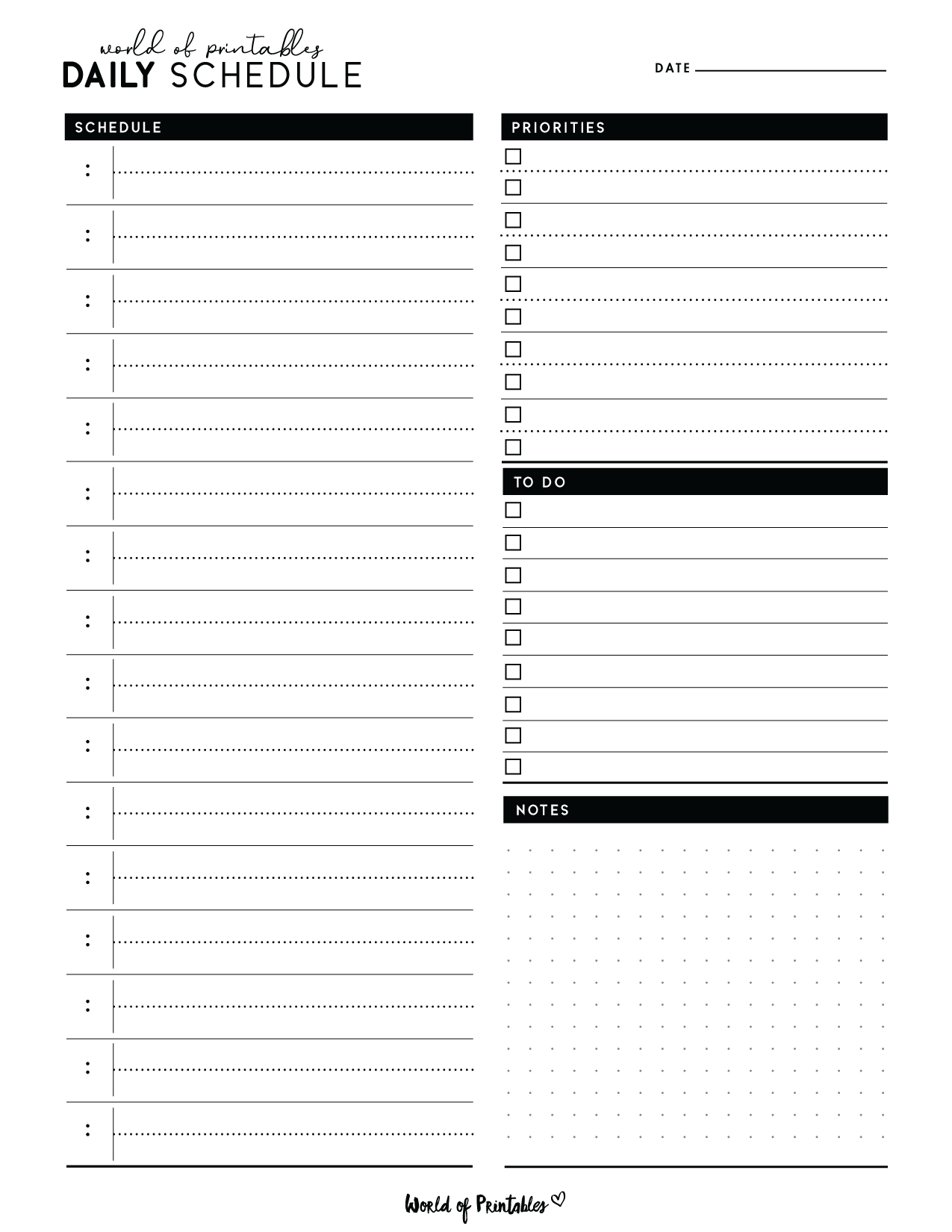 Free Printable Daily Schedule Template