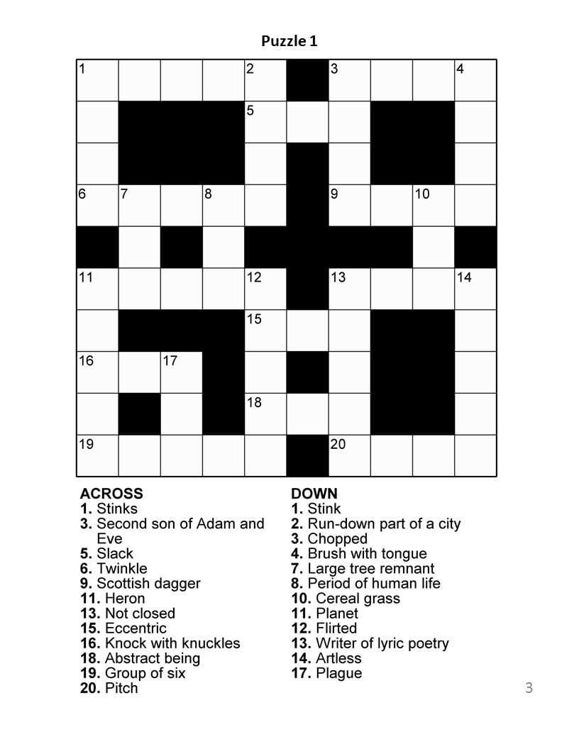 Easy Printable Crossword Puzzles For Adults