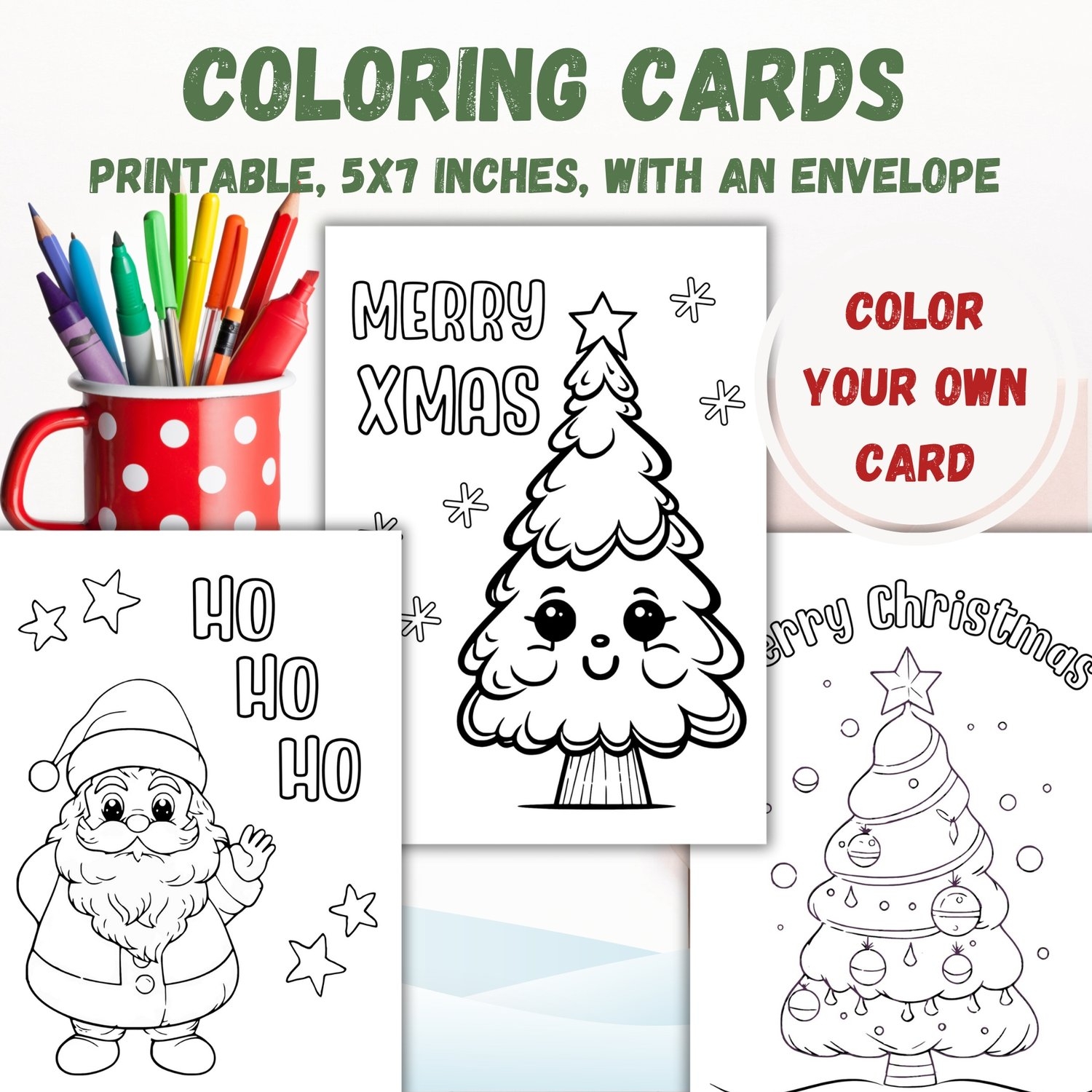 Digital Printable Coloring Merry Christmas Card Payhip