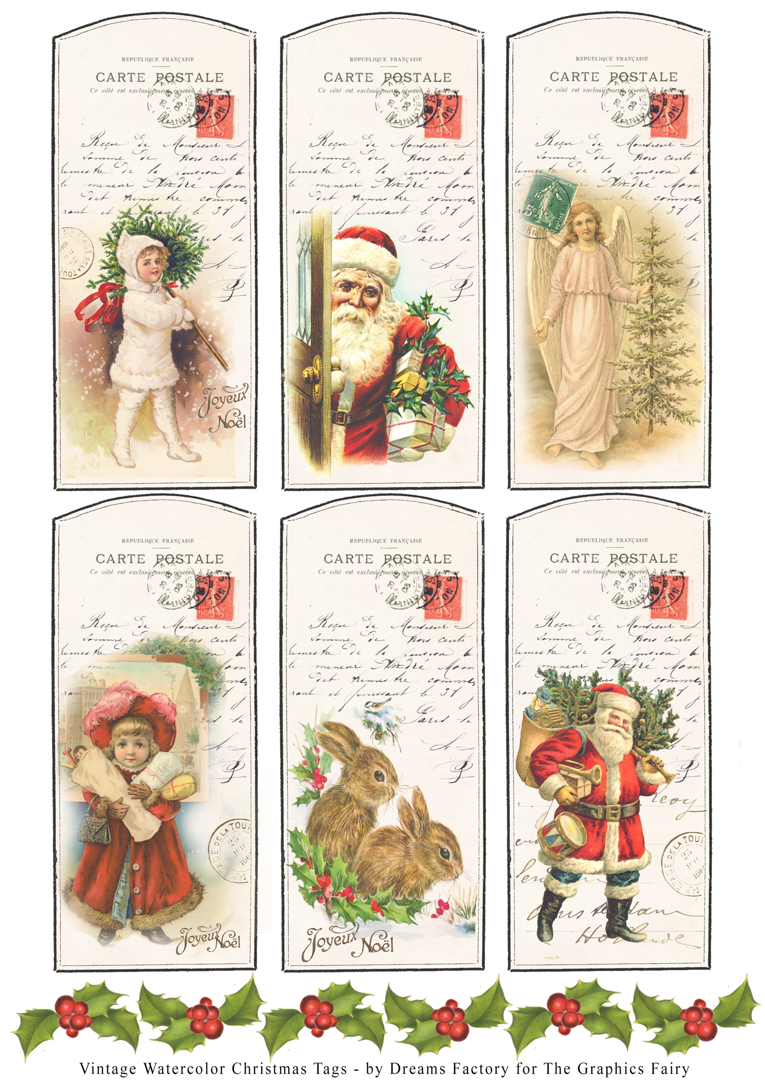 DIY Vintage Watercolor Christmas Tags The Graphics Fairy