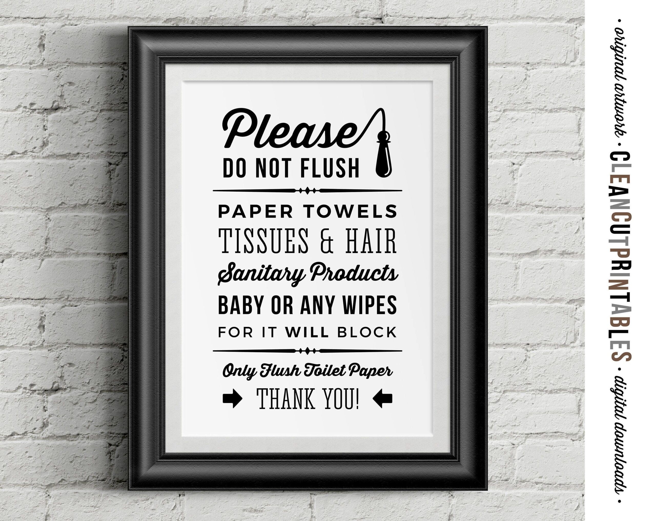 Do Not Flush Toilet Sign Paper Only Printable Artwork Septic System Pumped Plumbing Wall Art Toilet PDF JPG PNG Print Instant Download Etsy