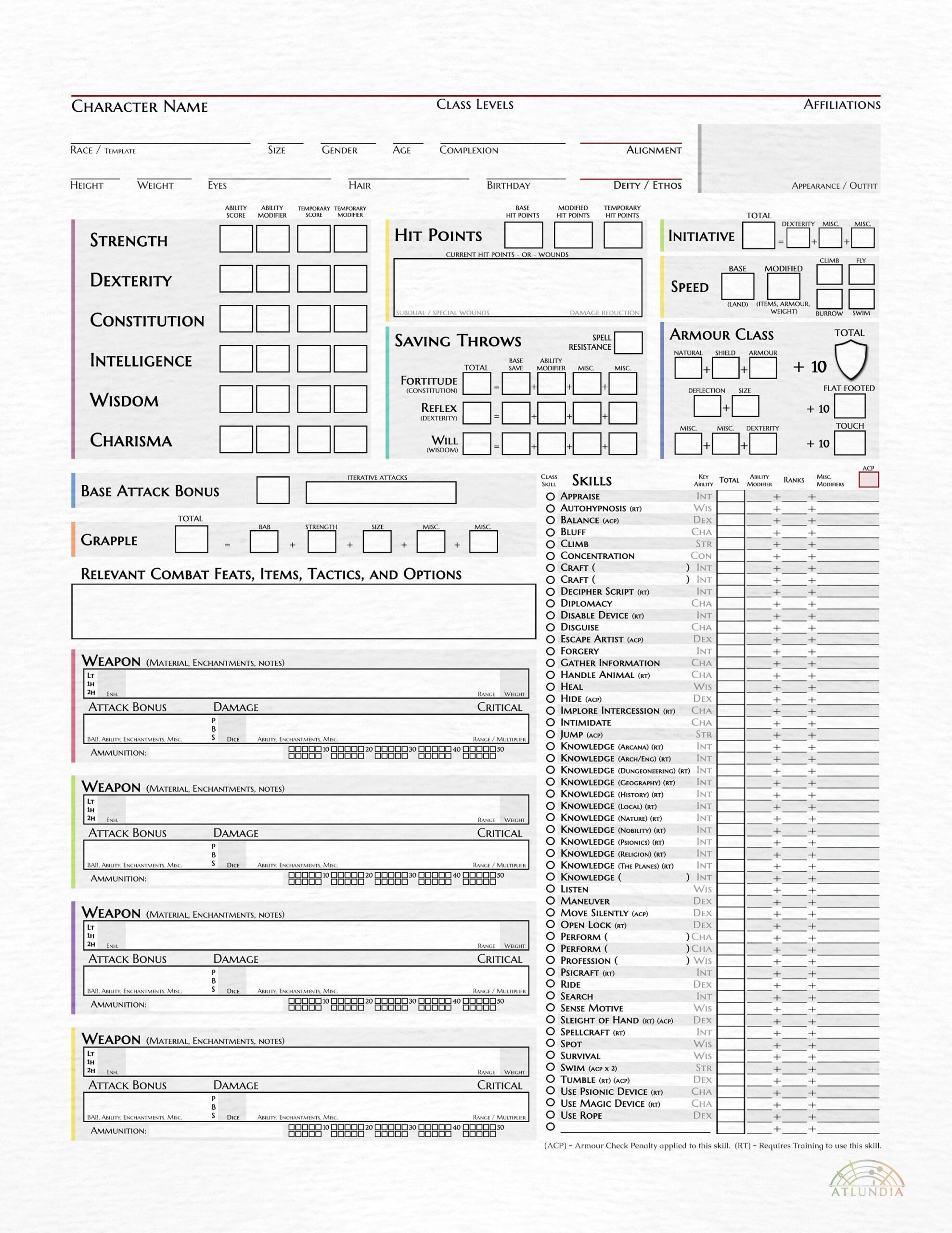 Dungeons And Dragons 3 5 Character Sheet Etsy Canada