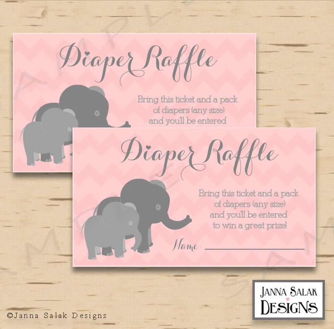 Elephant Diaper Raffle Tickets INSTANT DOWNLOAD Printable Pink And Grey Raffle Tickets DIY Girl Baby Shower Etsy