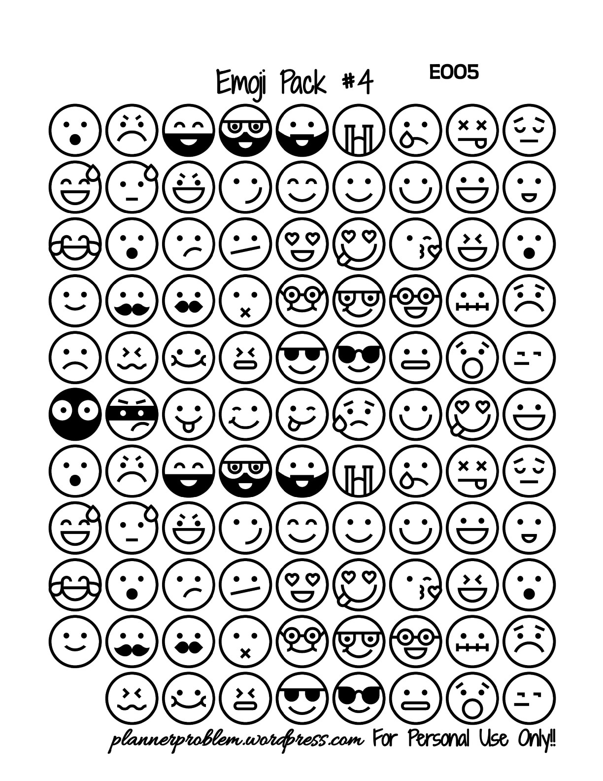 Emoji Pack 4 Black White Free Printable Planner Stickers PlannerProblem