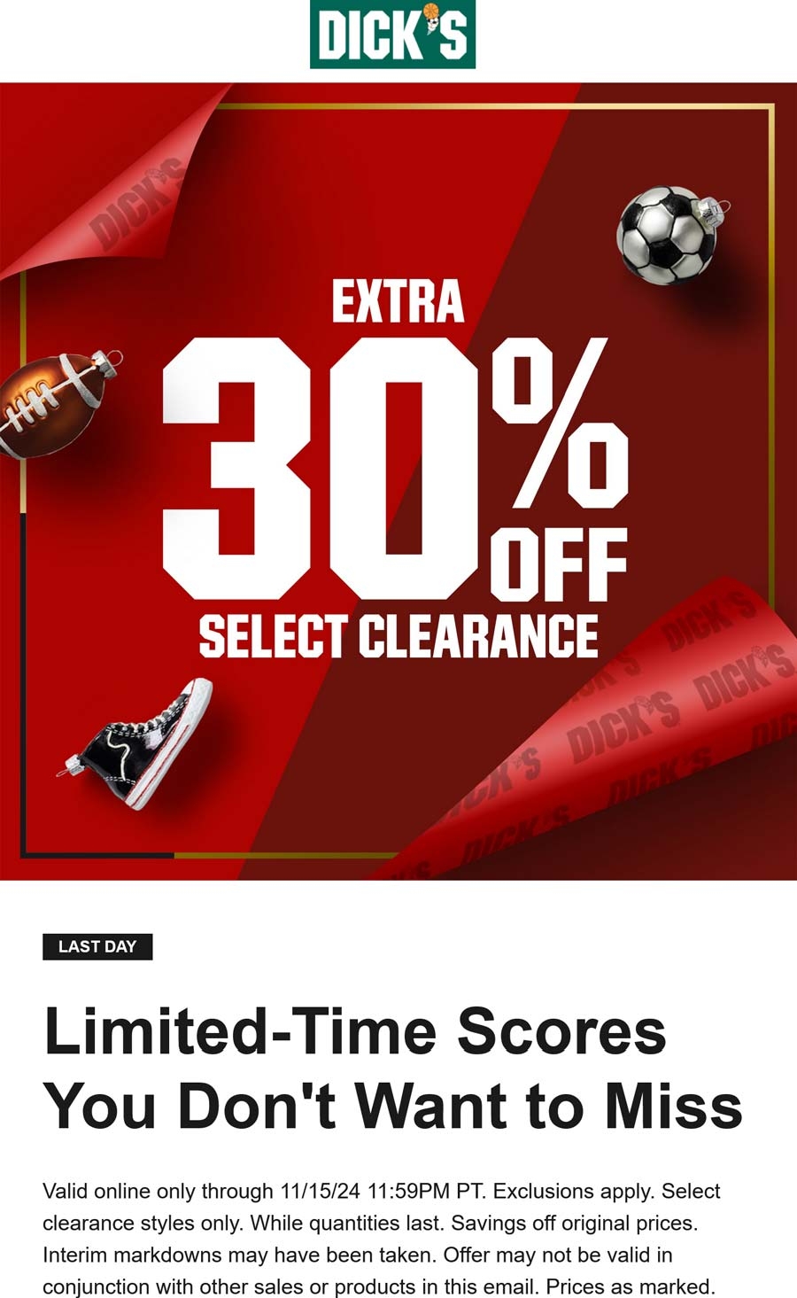 Extra 30 Off Various Clearance Today At Dicks Sporting Goods dicks The Coupons App 