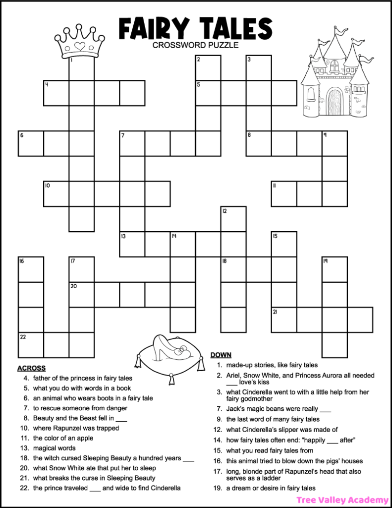Fairy Tale Crossword Puzzles For Kids Tree Valley Academy