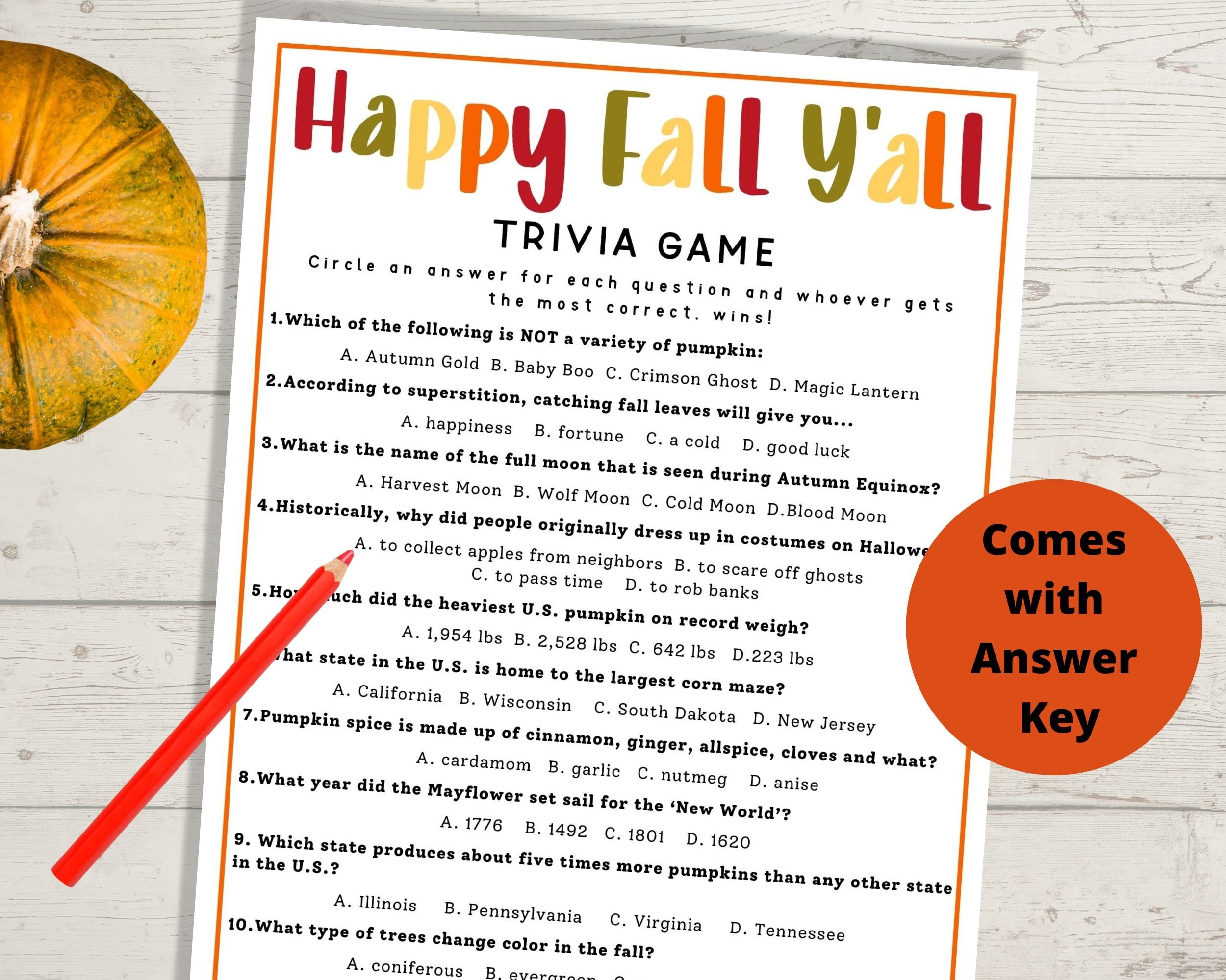 Autumn Trivia For Seniors Printable