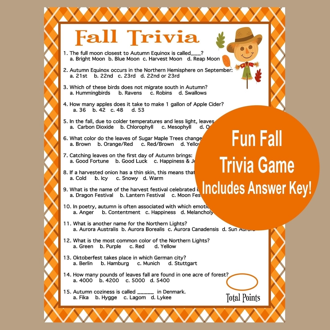 Fall Trivia Game Printable Autumn Game Fall Time Activities For Adults Kids Seniors Game For Fall Harvest Game Virtual Icebreaker Etsy