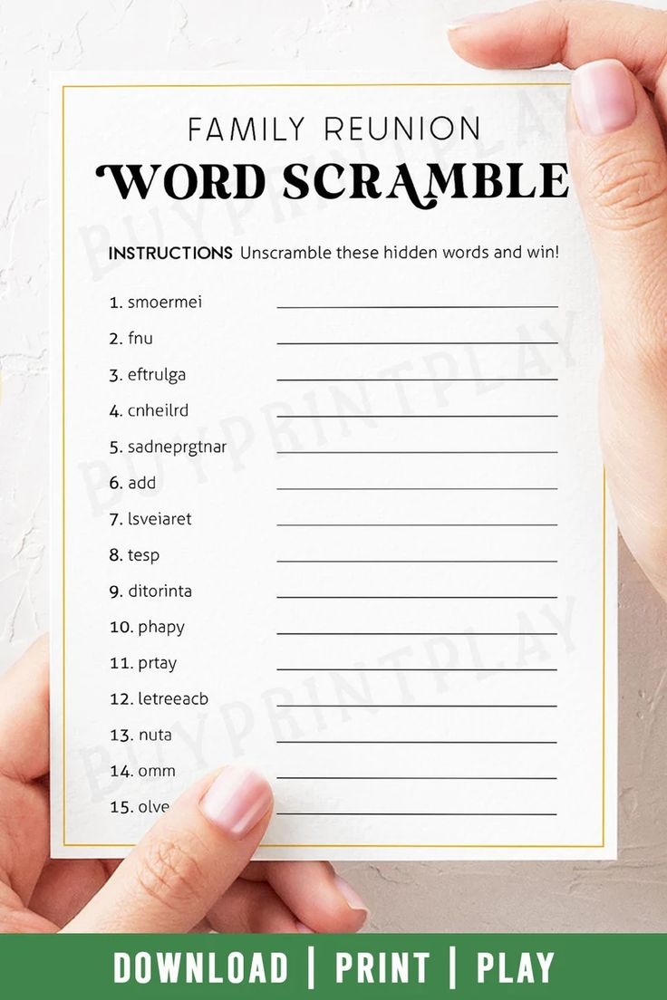 Family Gathering Word Scramble Family Reunion Party Games Printable Activities For Family Game Night Digital Download Etsy
