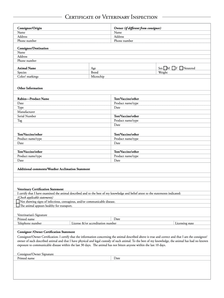 Fillable Online Avma Model Certificate Of Veterinary Inspection companion Animal Avma Fax Email Print PdfFiller